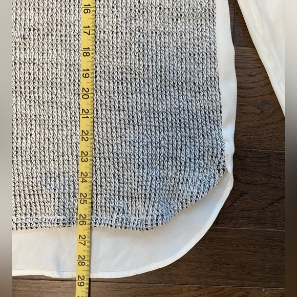 LOFT Cream/Gray Tweed Front Mixed Media Long Sleeve Back Zip Blouse Size XL - Picture 10 of 12